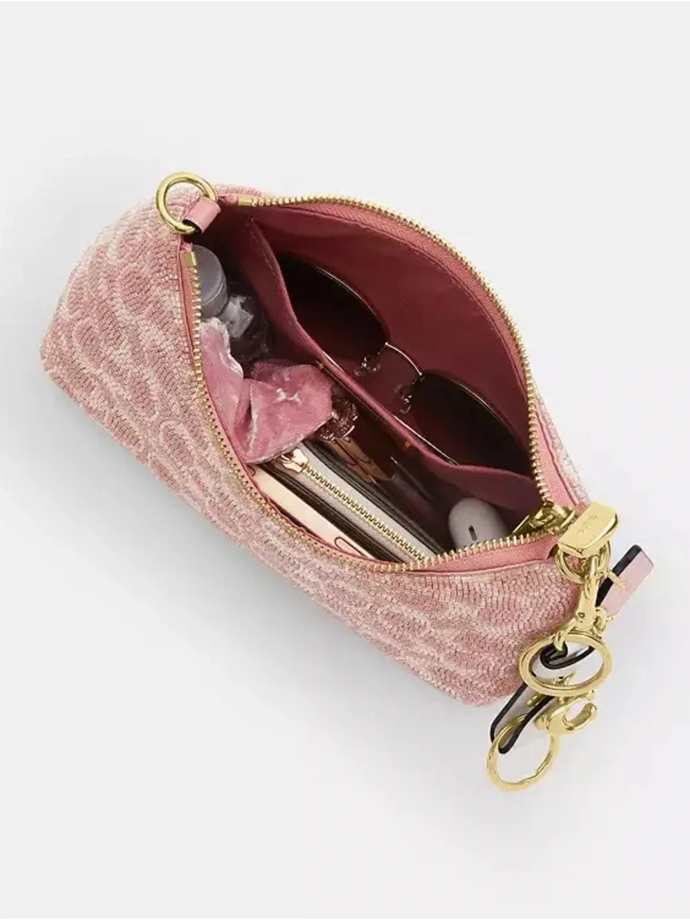 NWT Coach Teri Shoulder Bag Signature Beaded Satin Pink Gold